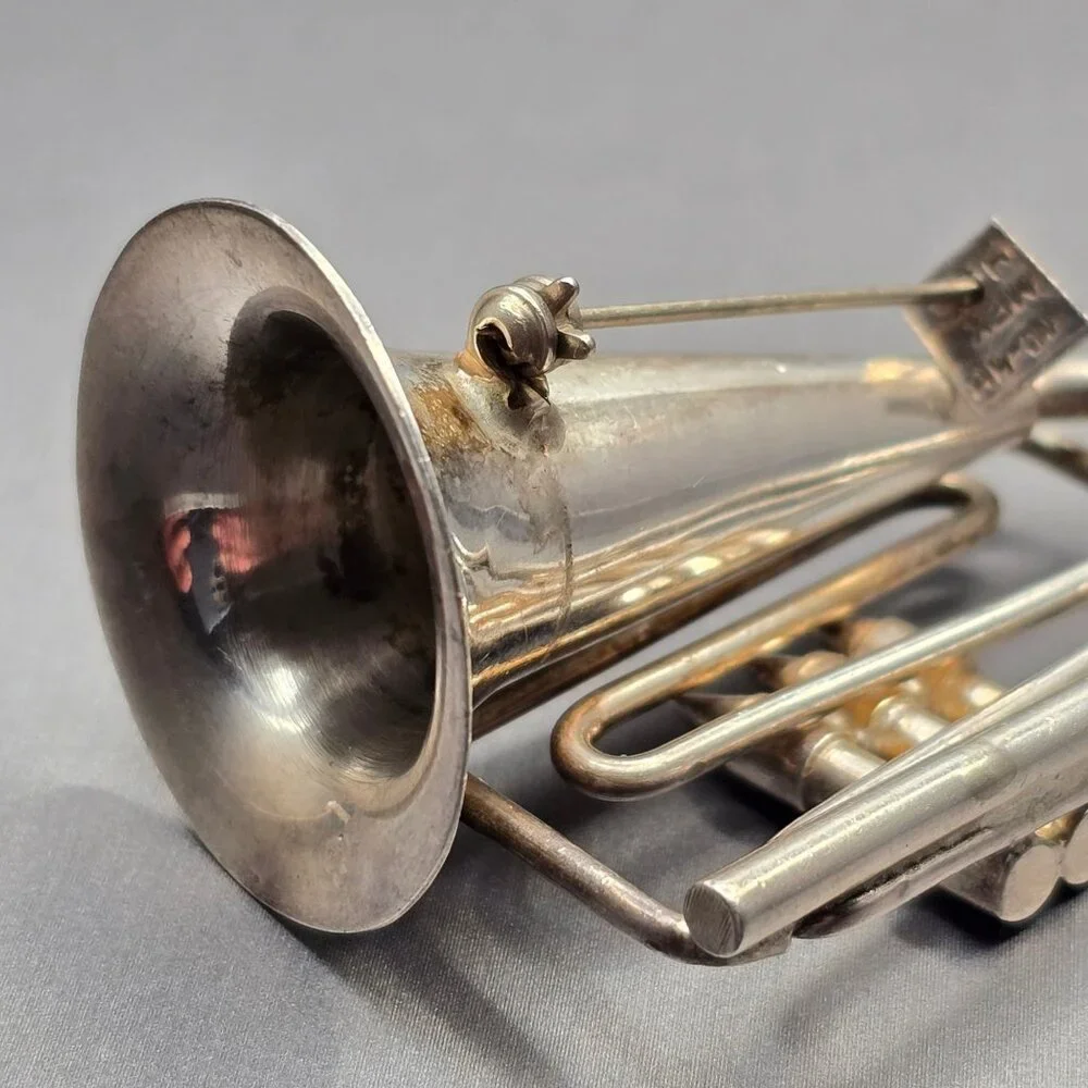 Vintage Taxco Sterling Silver French Horn Brooch Mexican Tuba Musical Pin TC-48 - Picture 7 of 12